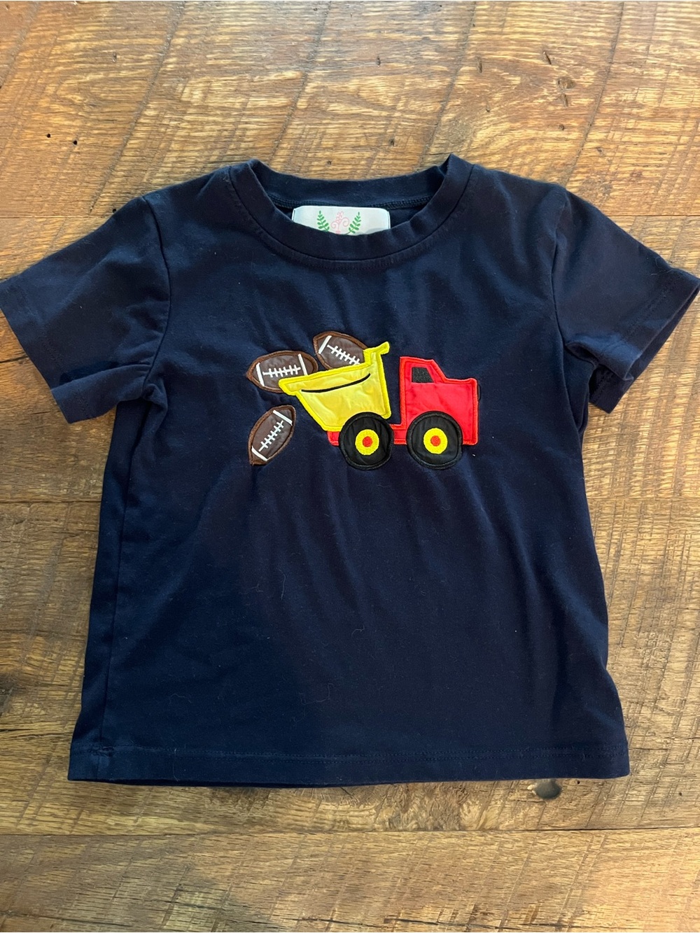 Navy T-Shirt with Red & Yellow Football Dump Truck Applique